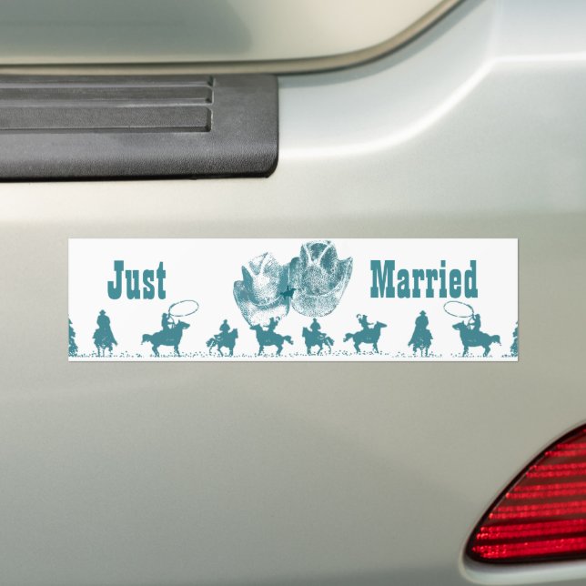 Bluestone Teal Western Horse Ranch Farm Wedding Bumper Sticker (On Car)
