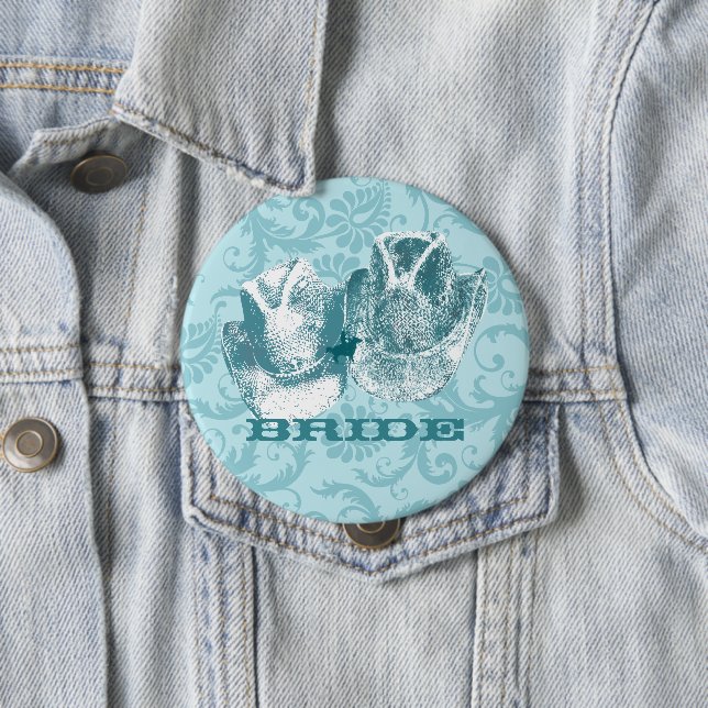 Bluestone Teal Western Horse Ranch Farm Wedding Pinback Button (In Situ)