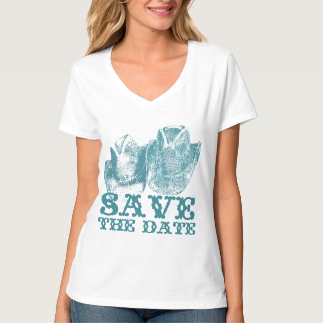 Bluestone Teal Western Horse Ranch Farm Wedding T-Shirt (Front)