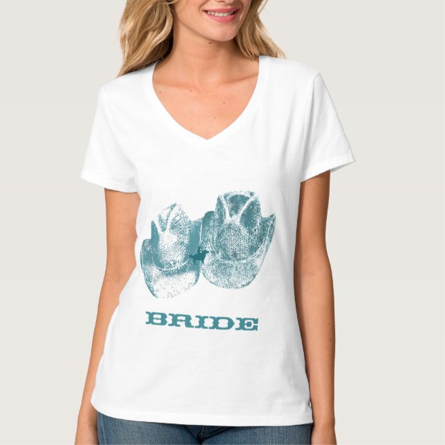 Bluestone Teal Western Horse Ranch Farm Wedding T-Shirt (Front)