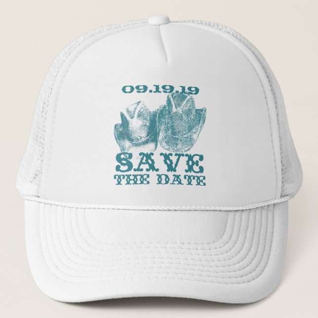 Bluestone Teal Western Horse Ranch Farm Wedding Trucker Hat (Front)
