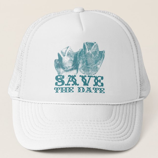 Bluestone Teal Western Horse Ranch Farm Wedding Trucker Hat (Front)