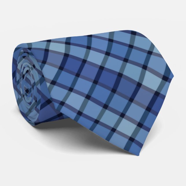 Bluesy Checkered Diagonal Tile Repeating Pattern Neck Tie (Rolled)