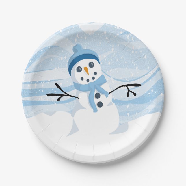 Bluesy Snowman Paper Plates (Front)