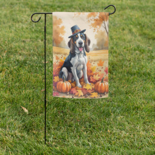 Bluetick Coonhound Autumn Leaves Thanksgiving Art Garden Flag