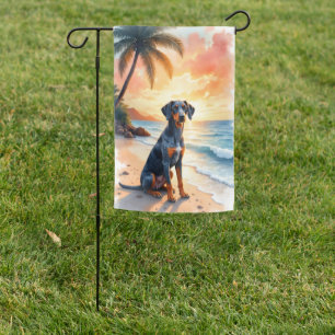 Bluetick Coonhound Beach Sunset Garden Flag