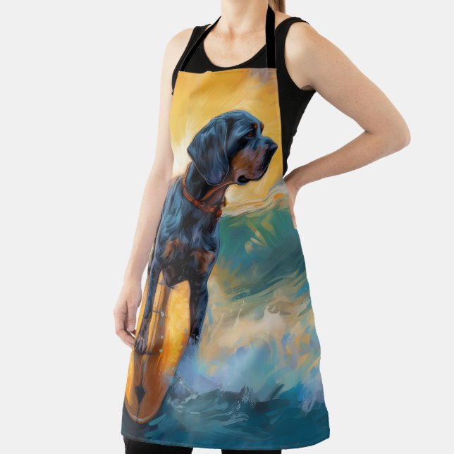 Bluetick Coonhound Beach Surfing Painting  Apron (Insitu)