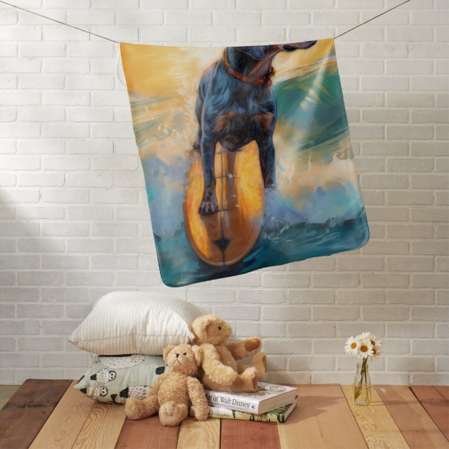 Bluetick Coonhound Beach Surfing Painting  Baby Blanket (In Situ)