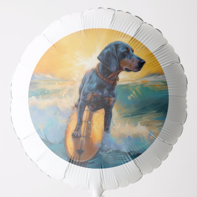 Bluetick Coonhound Beach Surfing Painting  Balloon (Front)