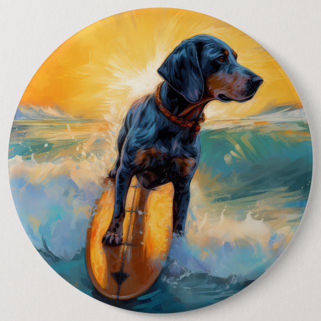 Bluetick Coonhound Beach Surfing Painting  Button (Front)