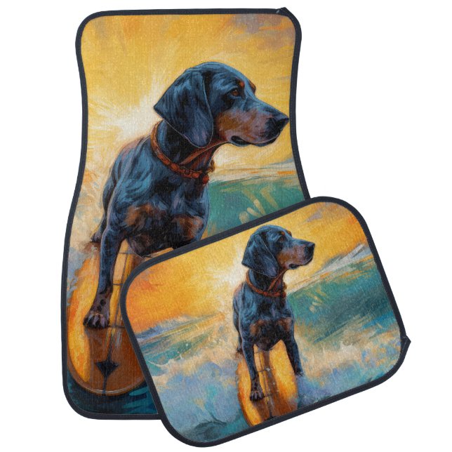 Bluetick Coonhound Beach Surfing Painting  Car Floor Mat (Set)