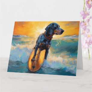 Bluetick Coonhound Beach Surfing Painting Card