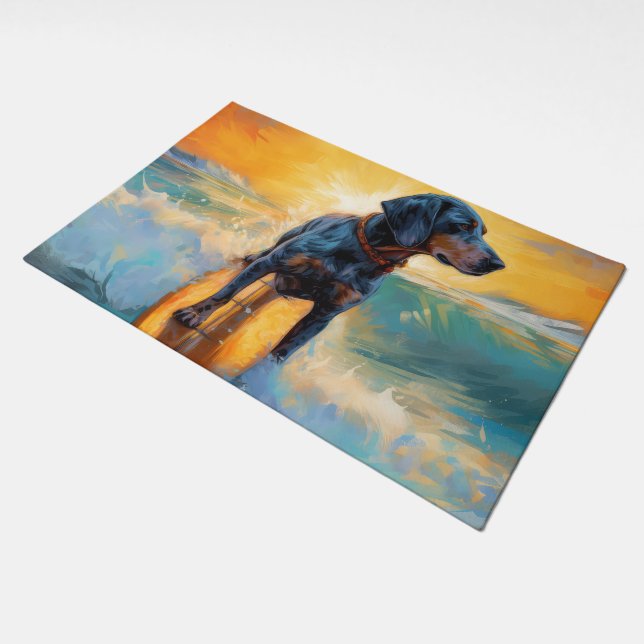 Bluetick Coonhound Beach Surfing Painting  Doormat (Angled)