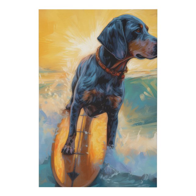 Bluetick Coonhound Beach Surfing Painting  Faux Canvas Print (Front)