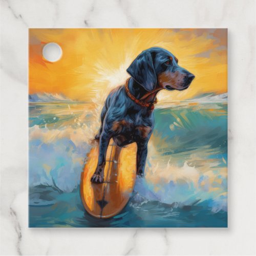 Bluetick Coonhound Beach Surfing Painting  Favor Tags