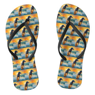 Bluetick Coonhound Beach Surfing Painting Flip Flops