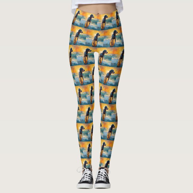 Bluetick Coonhound Beach Surfing Painting  Leggings (Front)