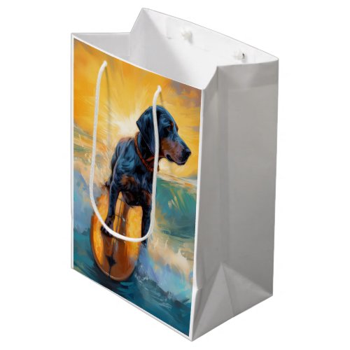 Bluetick Coonhound Beach Surfing Painting  Medium Gift Bag