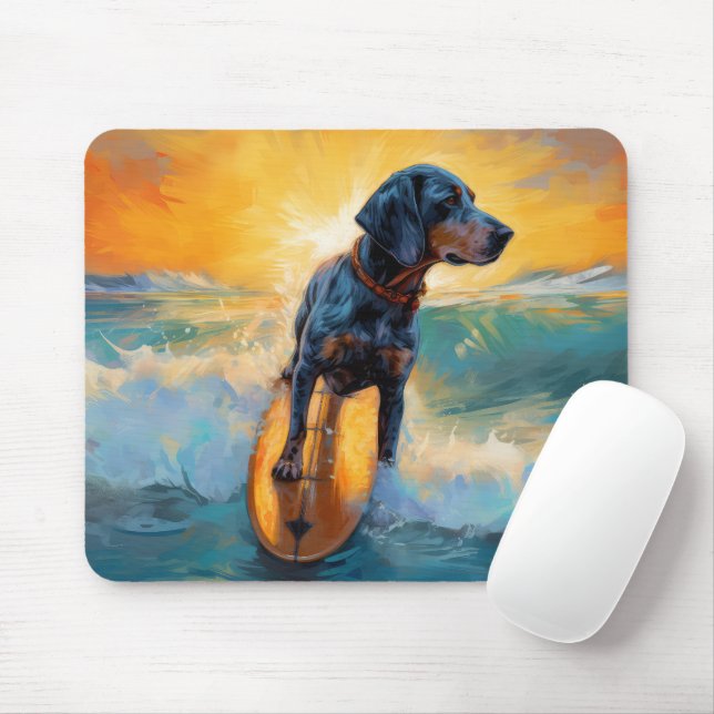 Bluetick Coonhound Beach Surfing Painting  Mouse Pad (With Mouse)