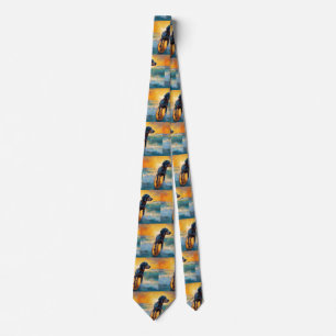 Bluetick Coonhound Beach Surfing Painting  Neck Tie