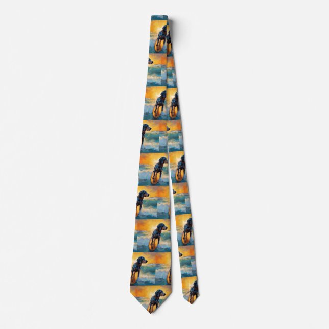 Bluetick Coonhound Beach Surfing Painting  Neck Tie (Front)