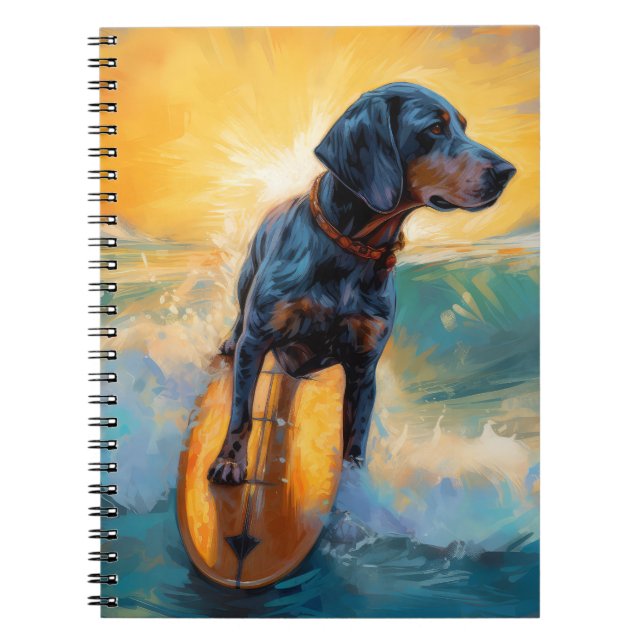 Bluetick Coonhound Beach Surfing Painting  Notebook (Front)