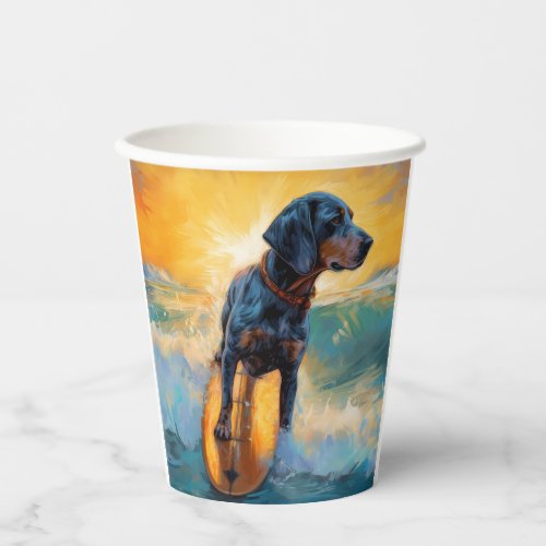 Bluetick Coonhound Beach Surfing Painting  Paper Cups
