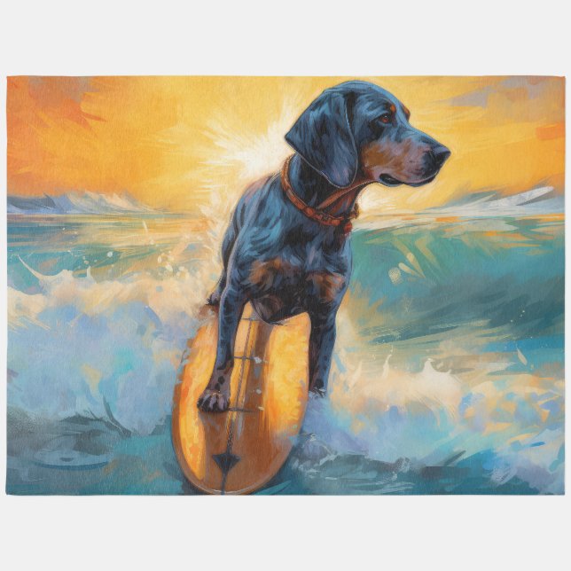 Bluetick Coonhound Beach Surfing Painting  Rug (Front)
