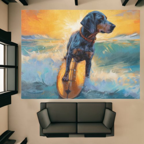 Bluetick Coonhound Beach Surfing Painting  Rug