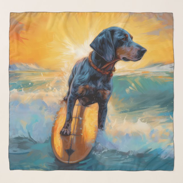 Bluetick Coonhound Beach Surfing Painting  Scarf (Front)