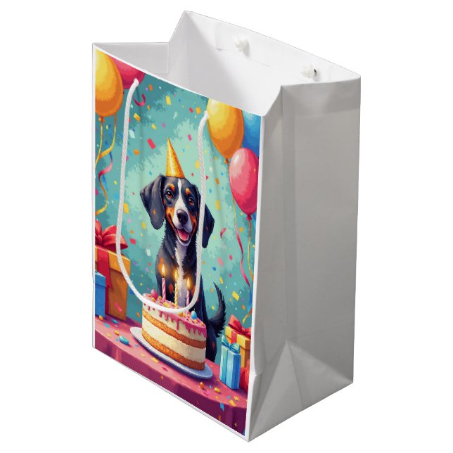 Bluetick Coonhound Birthday Celebration Medium Gift Bag (Front Angled)