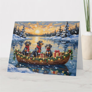 Bluetick Coonhound Christmas Boat Holiday Card