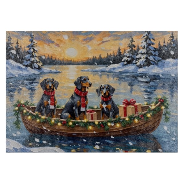 Bluetick Coonhound Christmas Boat Holiday Cutting Board (Front)