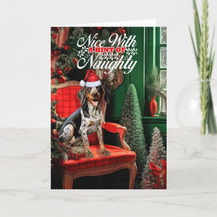 Bluetick Coonhound Christmas Dog Naughty Nice Holiday Card