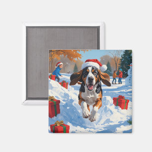 Bluetick Coonhound  Christmas Festive Snow Scene Magnet