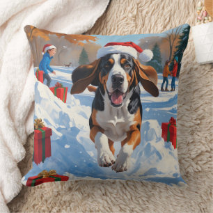Bluetick Coonhound  Christmas Festive Snow Scene Throw Pillow