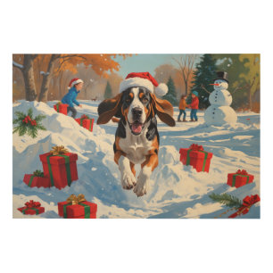 Bluetick Coonhound  Christmas Festive Snow Scene Wood Wall Art