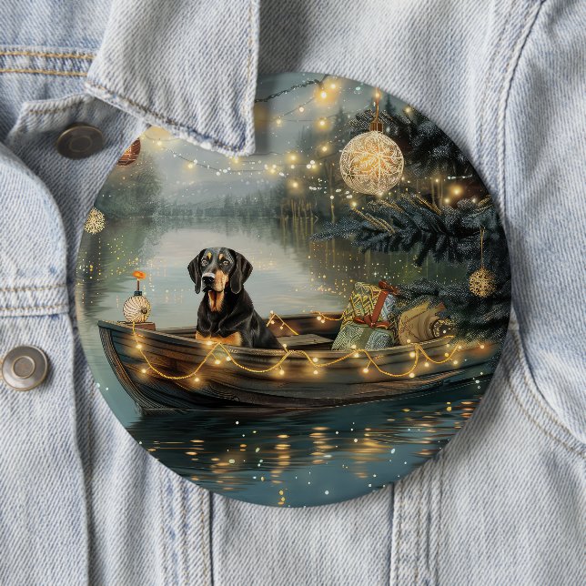 Bluetick Coonhound Christmas Festive Voyage Button (In Situ)