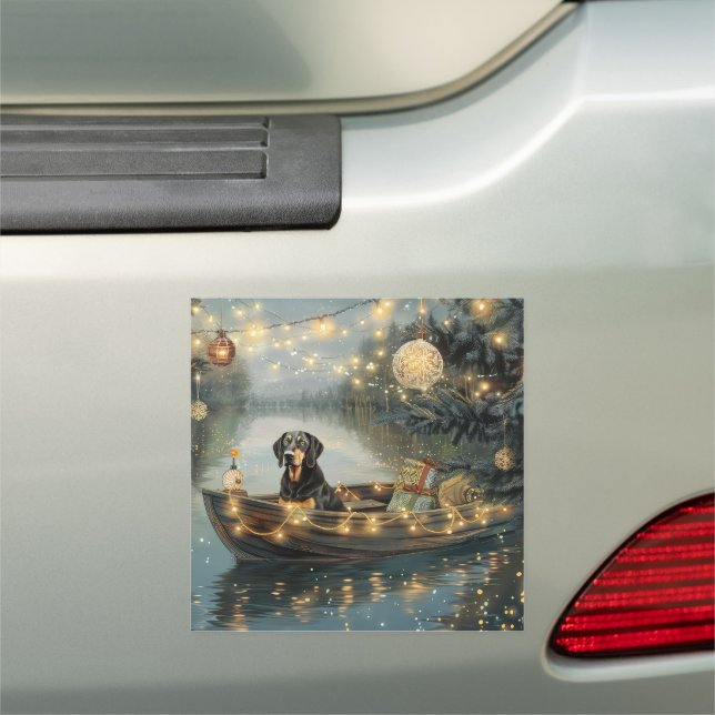 Bluetick Coonhound Christmas Festive Voyage Car Magnet (In Situ)