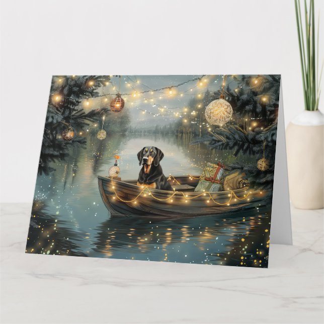 Bluetick Coonhound Christmas Festive Voyage Card (Front)