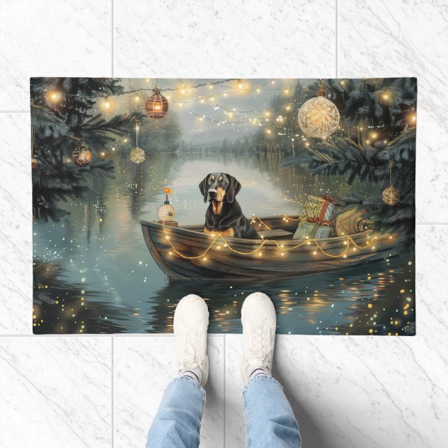 Bluetick Coonhound Christmas Festive Voyage Doormat (Indoor)