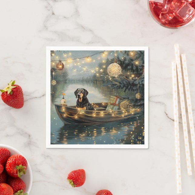 Bluetick Coonhound Christmas Festive Voyage Napkins (Insitu)