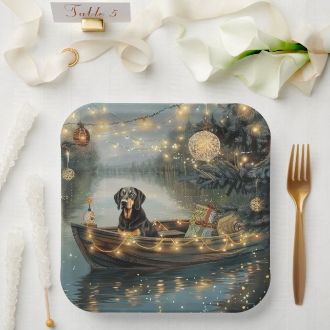 Bluetick Coonhound Christmas Festive Voyage Paper Plates (Wedding)