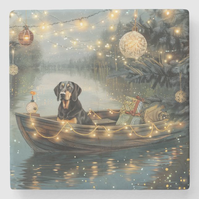 Bluetick Coonhound Christmas Festive Voyage Stone Coaster (Front)