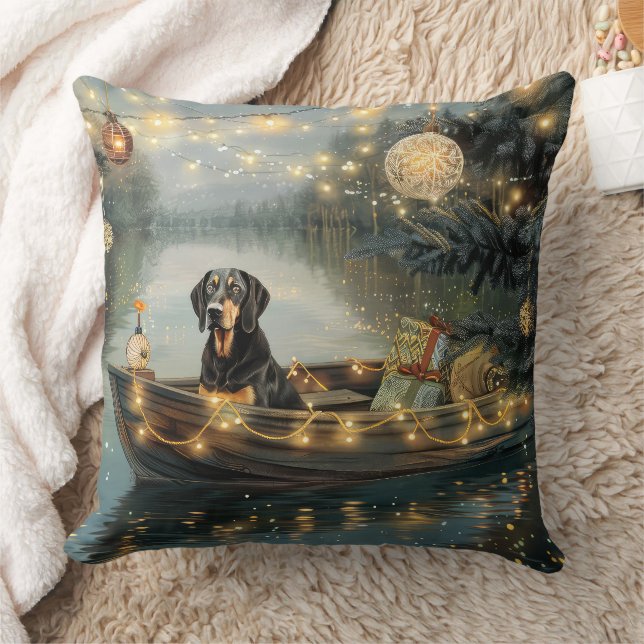 Bluetick Coonhound Christmas Festive Voyage Throw Pillow (Blanket)