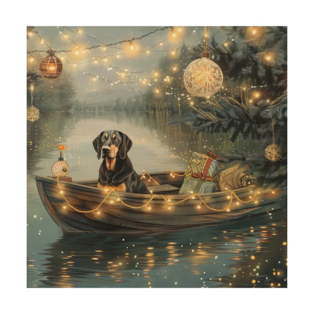 Bluetick Coonhound Christmas Festive Voyage Wood Wall Art (Front)