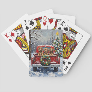 Bluetick Coonhound Christmas Red Truck Holiday Poker Cards