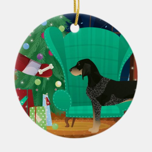 Bluetick Coonhound Christmas Santas Gift Ceramic Ornament