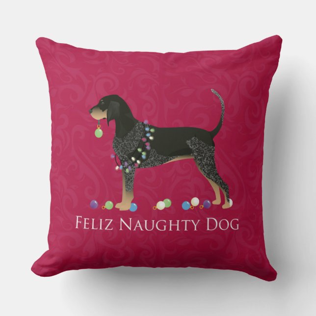 Bluetick Coonhound Christmas Throw Pillow (Front)