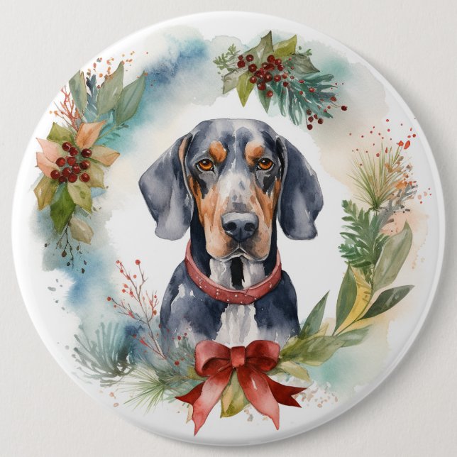 Bluetick Coonhound Christmas Wreath Festive Pup  Button (Front)